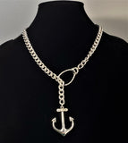 Anchor & Lariat silver tone Necklace and Earring Set