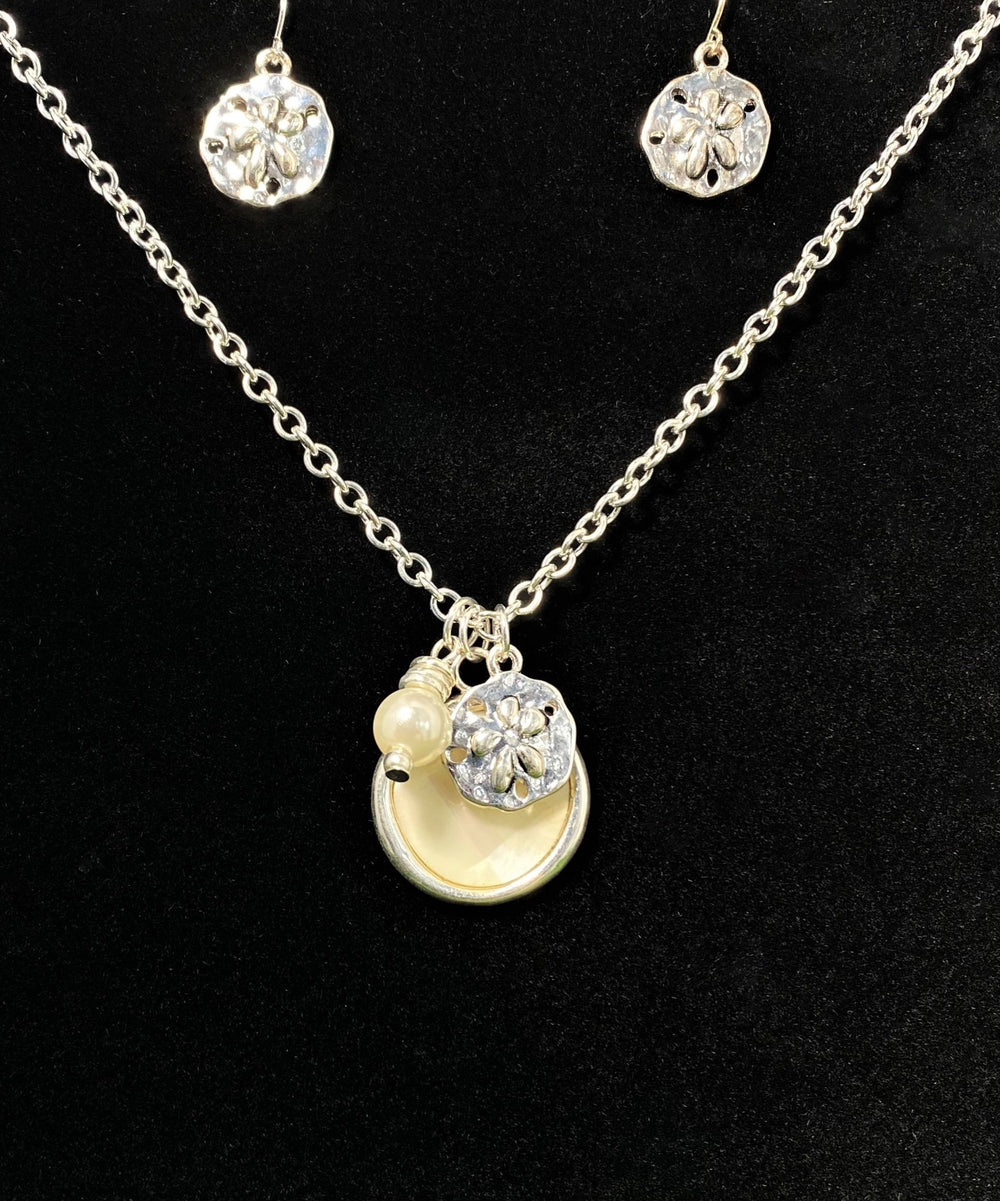 Sand Dollar and Mother of Pearl * Earring and Necklace Set